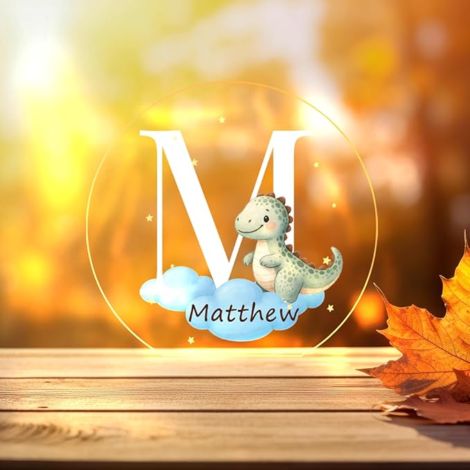 Custom Baby Gift Night Light for Baby Boys Girls Nursery Decor, Personalized Initial Name LED Night Light with Wooden Base, LED Color-Changing Lamp for Toddlers Kids 2