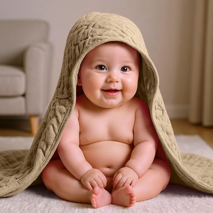 VitalCozy 12 Pcs Baby Muslin Hooded Bath Towels and Washcloths, 32 x 32 Inch Muslin Hooded Baby Towels Absorbent Blankets for Gift Newborn Infant Shower (Girl Style)