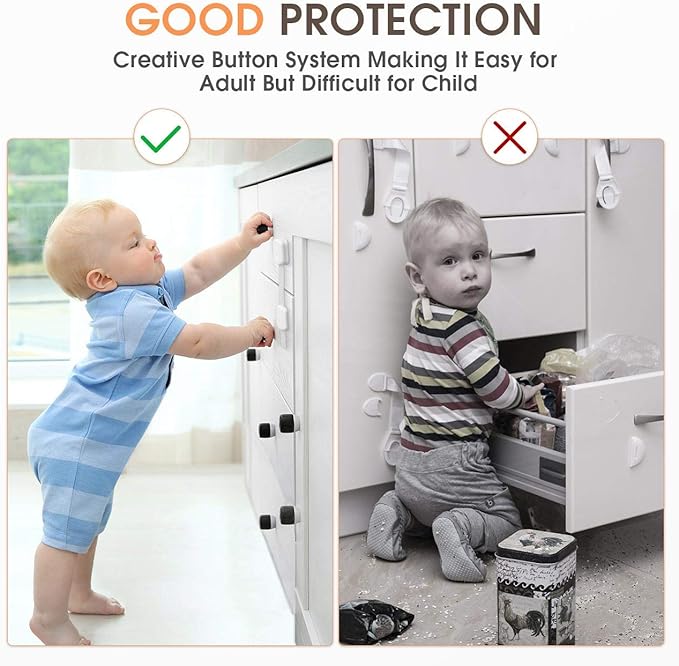Baby Safety Strap Locks Child Safety Cabinet Proofing Child Proof Drawer Locks, Multi-Purpose Easy Install, White
