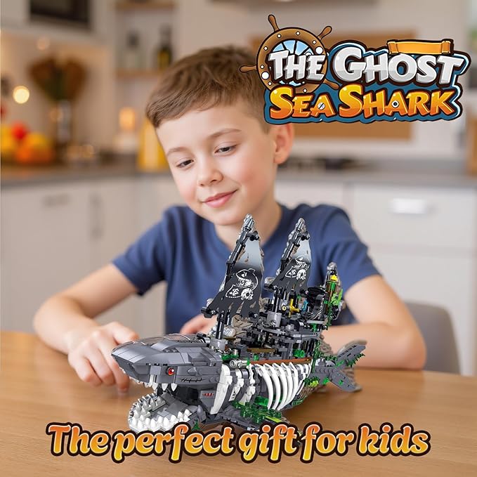 Mechanical Shark Ship Building Blocks Set, The Ghost Sea Shark Pirate Ship Building Blocks Sets,Toys Gift for Kids Adult Collections Enthusiasts