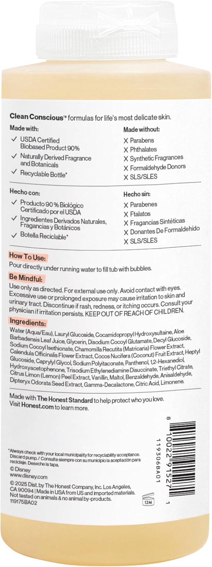 The Honest Company Foaming Bubble Bath | Gentle Enough for Baby | Dermatologist Tested, Tear-Free, Hypoallergenic | Disney’s Mickey Mouse Comfort Sweet Cream, 12 fl oz