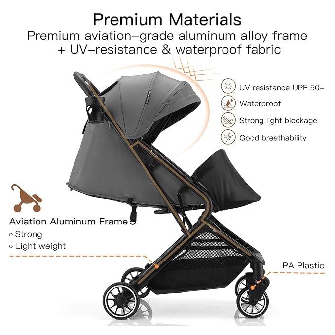 Compact Fold Baby Stroller, Lightweight Travel Toddler Stroller with One-Click Fold, Extendable UPF50+ Canopy, Cup Holder, UV Protected and Waterproof, One-Hand Folding - Gray