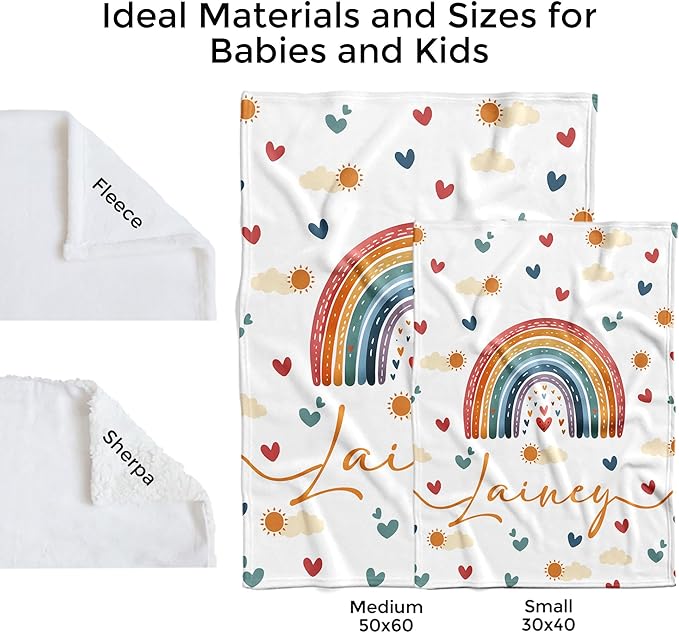 Custom Baby Blankets for Boys, Customized Baby Boy Gifts with Name, Personalized Baby Blankets, Soft Plush Fleece (Rainbow TM53)