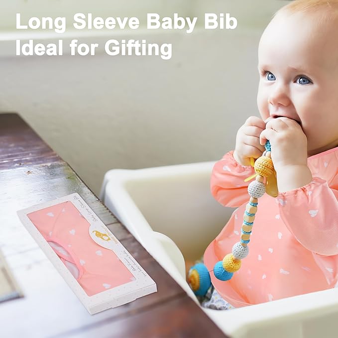 Long Sleeve Baby Bib For Eating Feeding Mess Proof Waterproof Food Smock Bibs With Pocket For Newborn Boy Girl