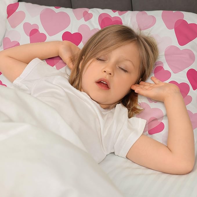Little Sleepy Head Toddler Pillow with Pillowcase 13x18 - Kids Pillow for Sleeping - Better Neck Support Ergonomic Pillow and Toddler Pillowcase - Best Pillows for Kids (Hearts Pink)