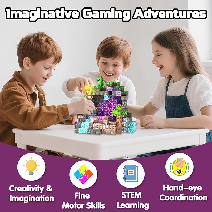 Magnetic Blocks, 150PCS Magnetic Building Blocks Light Up, Stacking Magnets for Kids, Sensory Toy for STEM Constructions Magnet Blocks for Boys Girls Age 3+, Christmas Birthday Gifts