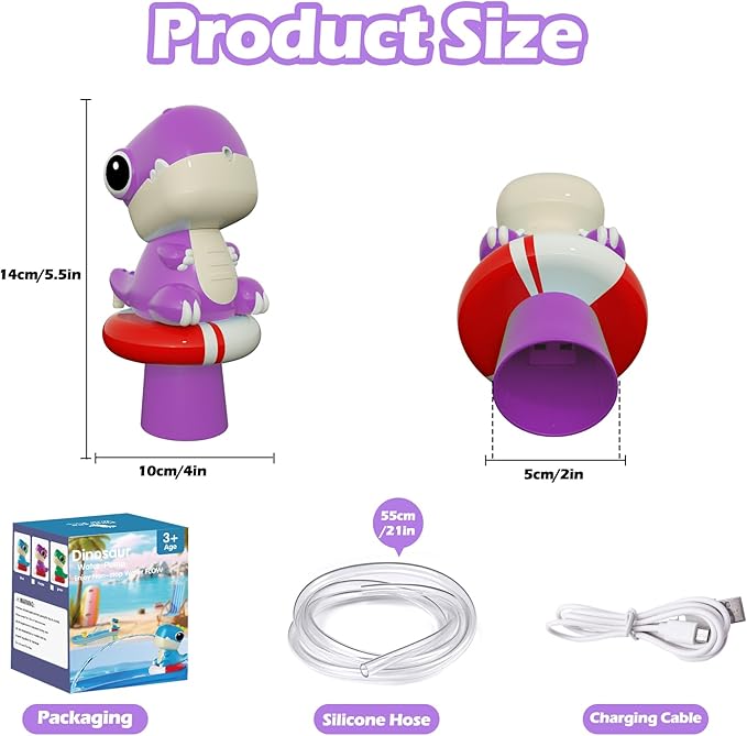 Dinosaur Water Table Pump Continuous Flow - Rechargeable Water Pump for Water Table Accessories - Summer Outdoor Water Play Toys - Battery Powered Water Pump Outside (Purple)