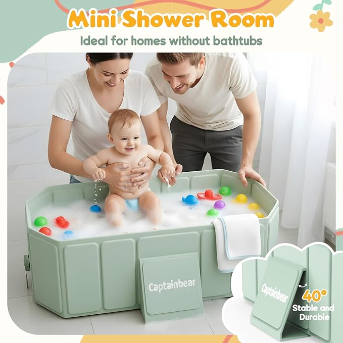 Captainbear Baby Bathtub for Infants to Toddler, Non-slip Baby Bath Tubs with Bathtub Support, Collapsible Toddler Tub for kids, Foldable&Portable Travel Baby Bath Tub for Sink Bath,Tub,Bathroom,6M-5Y