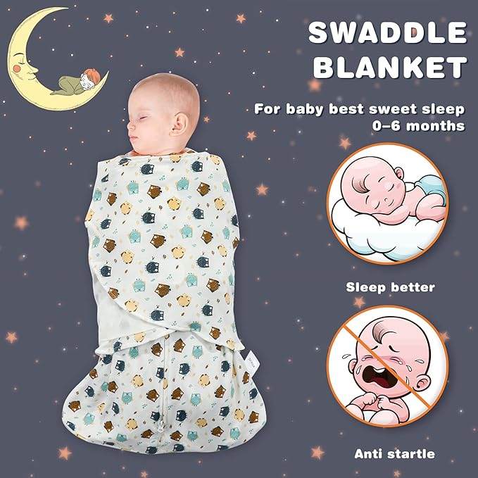 Swaddle-Blanket Baby Girl & Boy Swaddles Newborn Infant Transition 100% Cotton Wrap Blankets, 3-Way Adjustable Wearable Blanket, TOG 1.0 (Owl, 3-6 Month)