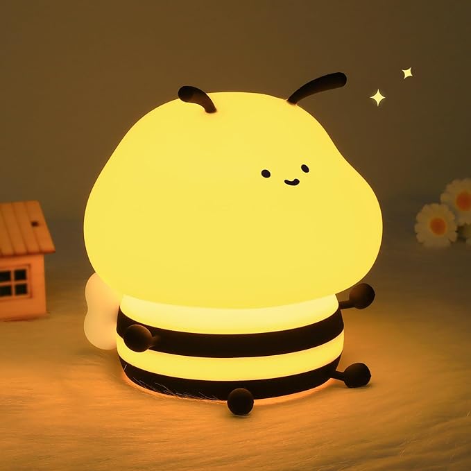 Attivolife Bee Night Light, Cute Bumble Bee Gift for Kid, Animal Silicone Nursery Lamp with 8 Color Light & Dimming & Timer, Rechargeable Bedroom Classroom Decor Birthday Xmas Gift for Girl Boy
