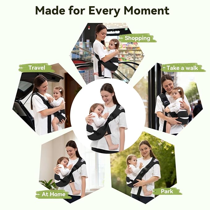 Baby Carrier Newborn to Toddler-Adjustable Baby Sling Carrier,Toddler Carrier for 25-60lbs,Comfortable Baby Sling for Hands-Free Carrying (Black)
