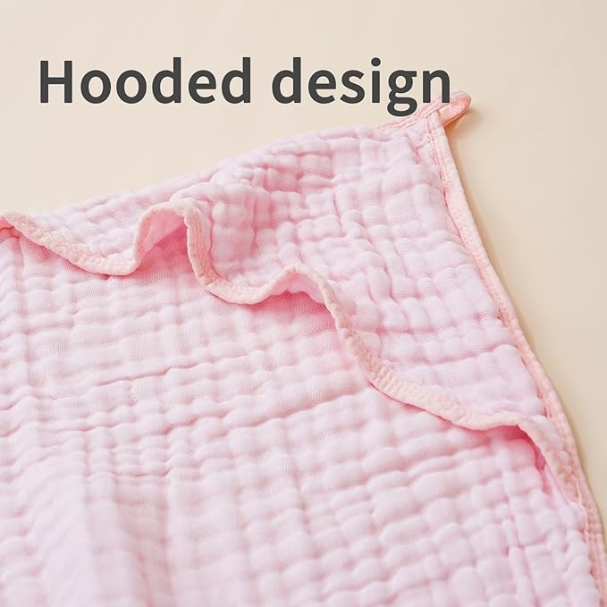 Muslin Hooded Baby Towels,2 Pack Baby Bath Towels,Large 31.5x31.5Inch,Hooded Towels for Baby and Infant,Soft&Absorbent(Green and Pink)