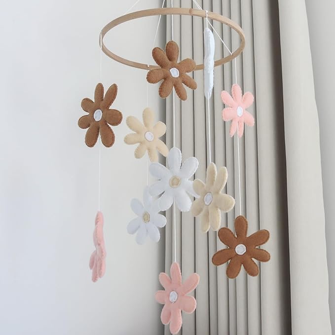 Flower Crib Mobile for Girls - Handmade Daisy Baby Mobile for Crib & Bassinet, Eco-Friendly Nursery Mobile, Shower Baby Girl Mobile for Crib