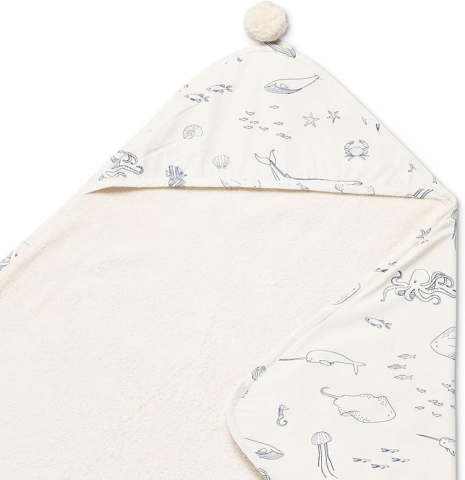 PEHR Hooded Towel, Life Aquatic | Absorbent French Terry & Soft Brushed 100% Cotton | 30β x 30β