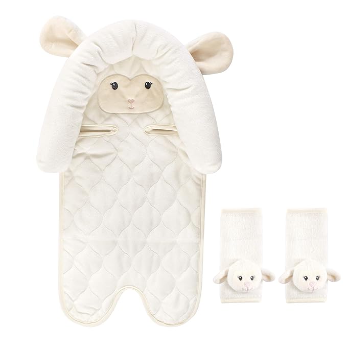 Hudson Baby Unisex Baby Car Seat Insert and Strap Covers, Lamb, One Size