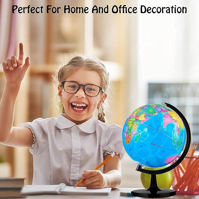 Wizdar 10'' World Globe for Kids Learning, DIY Assemble Educational Rotating World Map Globes Large Size Decorative Earth Children Globe for Classroom Geography Teaching, Desk and Office Decoration