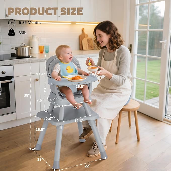 Baby High Chair, 8 in 1 Convertible Highchairs for Babies and Toddlers, Children Dining Booster Seat/Kids Building Block Table for Girls Boys, Baby Seat with Removable Tray, Light Grey