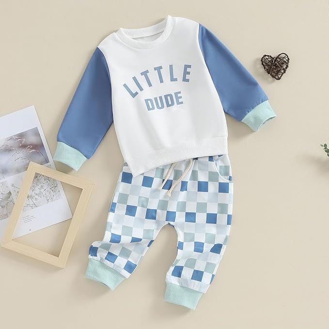 Kupretty Toddler Baby Boy Fall Winter Clothes Color Block Long Sleeve Sweatshirt Pullover Tops + Joggers Pants Outfit Set