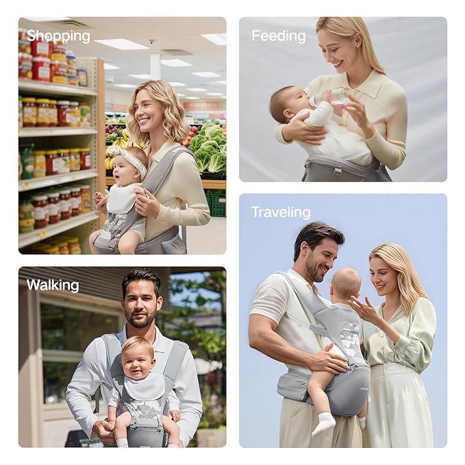 Baby Carrier, 6-in-1 Ergonomic Baby Carrier Newborn to Toddler, Safety-Certified Infant Toddler Carrier with Hip Seat, Detachable Baby Hip Carrier to Hands-Free Perfect for Shopping & Walking