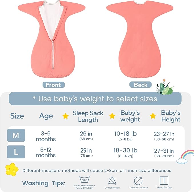 ZIGJOY Shark-Fin Transition Swaddle - 2.5 Tog Rayon Made from Bamboo Sleep Sack Transitional Swaddle Sack Baby Wearable Blanket, Peach Pink, 6-12 Months