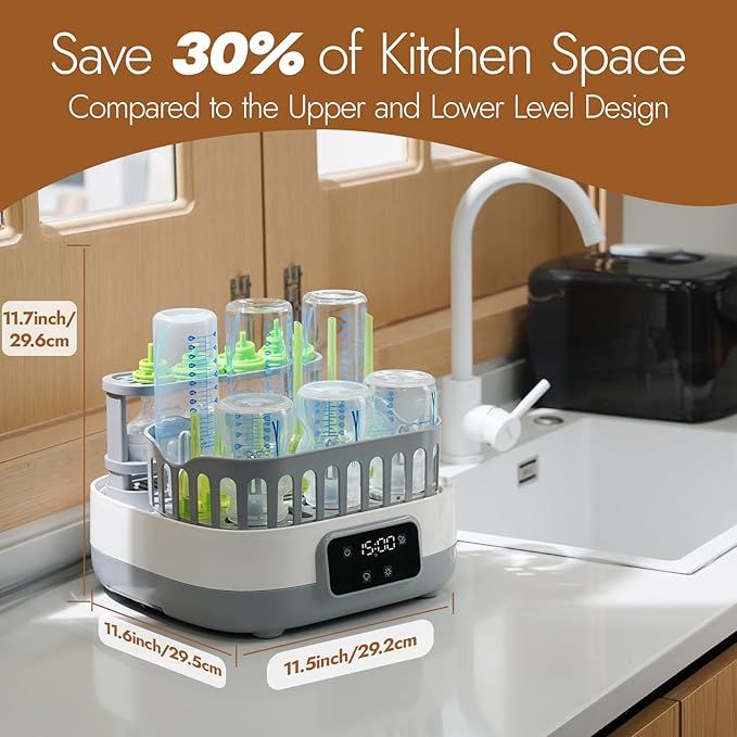 NCVI 20-Minute Baby Bottle Steamer Sterilizer and Dryer with 2 Bottle Trays for 8/6 Bottles, Fast Electric Steam Sterilization Disinfection for All Bottles, Pacifiers, Teether and Breast Pump Parts