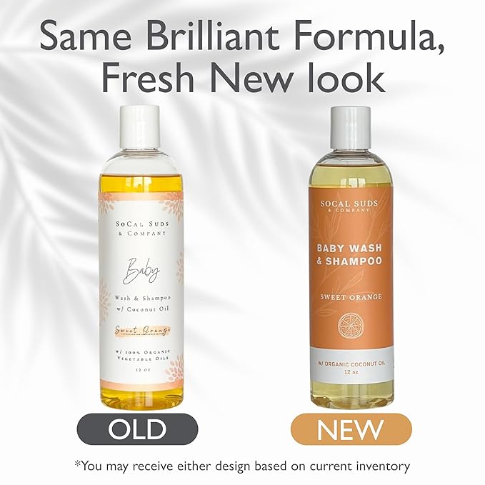 SoCal Suds & Company Baby Shampoo & Body Wash, 2-in-1 Organic Gel-Gentle Castile Soap with Vitamin-Infused Oils & Botanicals - Natural Care for Sensitive Skin Hypoallergenic - 12oz Sweet Orange 2-Pack