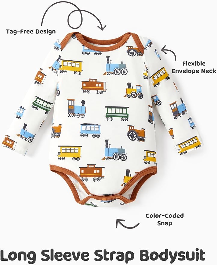 PATPAT Baby Bodysuits - Soft Viscose Made from Bamboo - Long Sleeve Funny for Boys and Girls -Newborn Infant Toddler Clothes