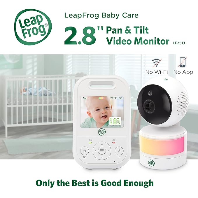 LeapFrog LF2513 Baby Monitor, 2.8" IPS LCD Screen, Pan-Tilt-Zoom, 1000ft Range, Night Vision, Soothing Lullabies, Night Light, 2-Way Audio,Temperature Sensor, Secure Transmission No WiFi