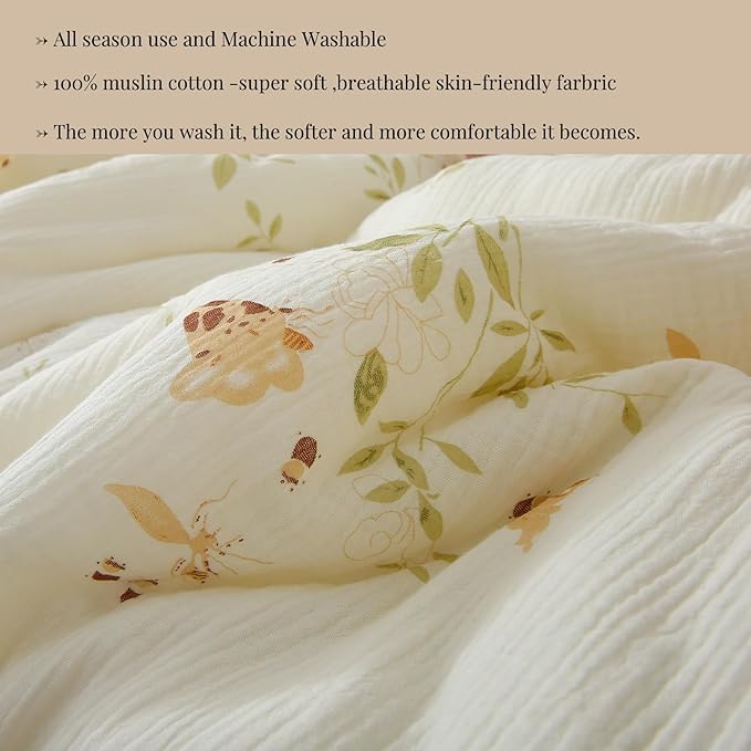 100% Cotton Muslin Crib Comforter/Quilt,Ultra Soft Cozy Reversible Baby Blanket,All Season Toddler Blankets for Boys and Girls, Machine Washable,41"x48"