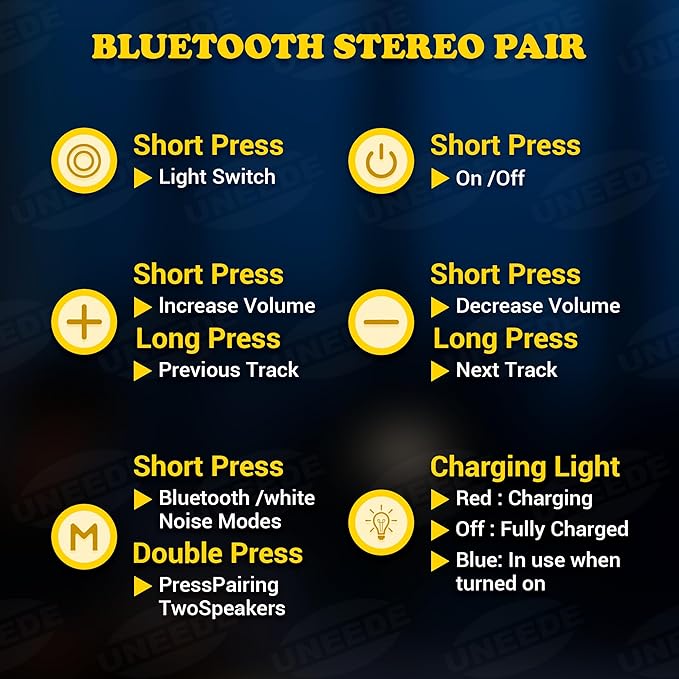 UNEEDE White Noise Sound Machine with Bluetooth Functionality, Night Light, Portable Bluetooth Speaker with Noise Canceling for Office & Sleeping, Meditation, Gathering (Black)