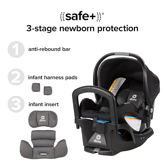 Diono LiteClik 30 R SafePlus Infant Car Seat and Base, Rear-Facing for Infants 4-30lbs, SafePlus Engineering, with Infant Insert, UPF 50+ Sunshade (Black)