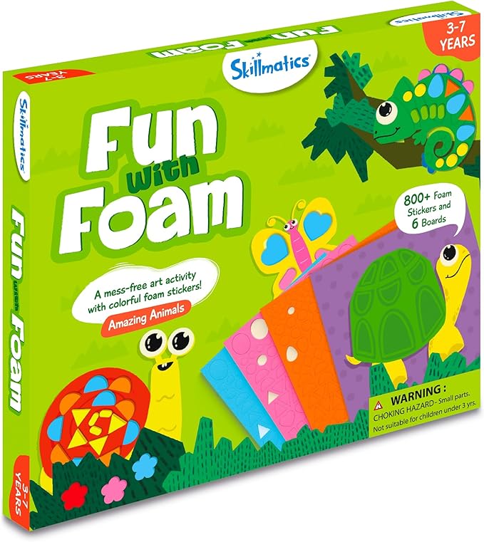 Skillmatics Foam Sticker Art Activity - Animals, Stocking Stuffers, Mess-Free Fun for Kids, 800+ 3D Foam Stickers, DIY Felt Craft Kits, Christmas Gifts for Boys & Girls Ages 3, 4, 5, 6, 7
