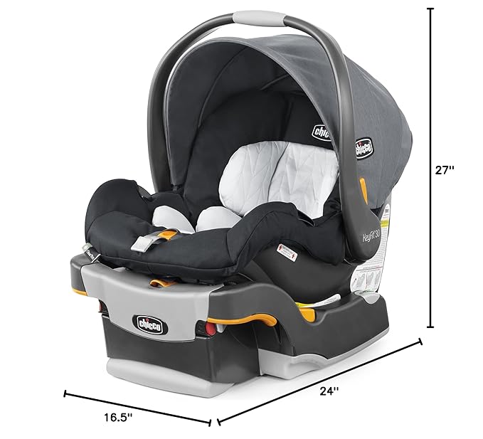 Chicco KeyFit 30 ClearTex Infant Car Seat and Base, Rear-Facing Seat for Infants 4-30 lbs., Includes Infant Head and Body Support, Compatible with Chicco Strollers, Baby Travel Gear | Pewter/Grey