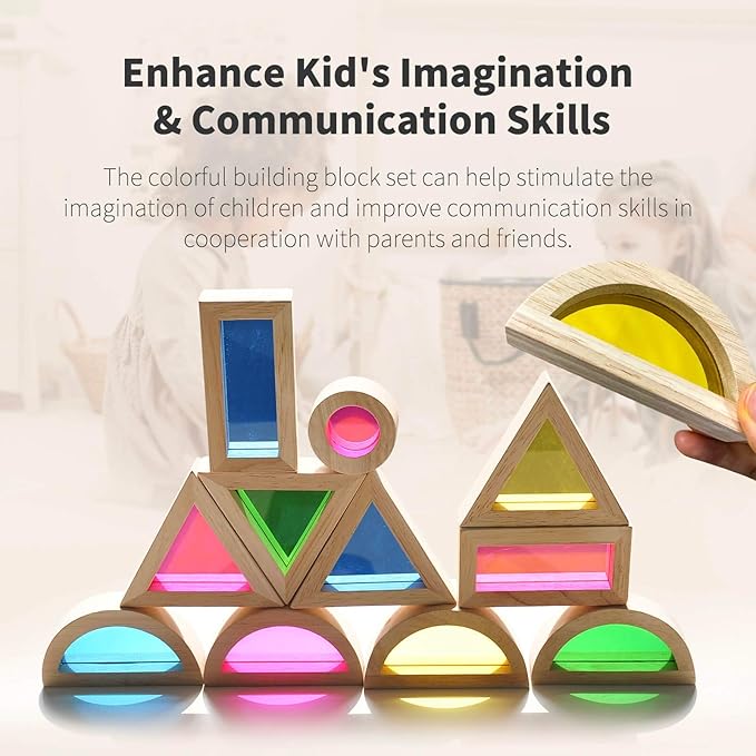 Wood Building Blocks Set 24pcs, Wooden Blocks for Toddlers, Rainbow Sensory Toys, Educational Toys, Preschool Wooden Stacking Toy for Kids