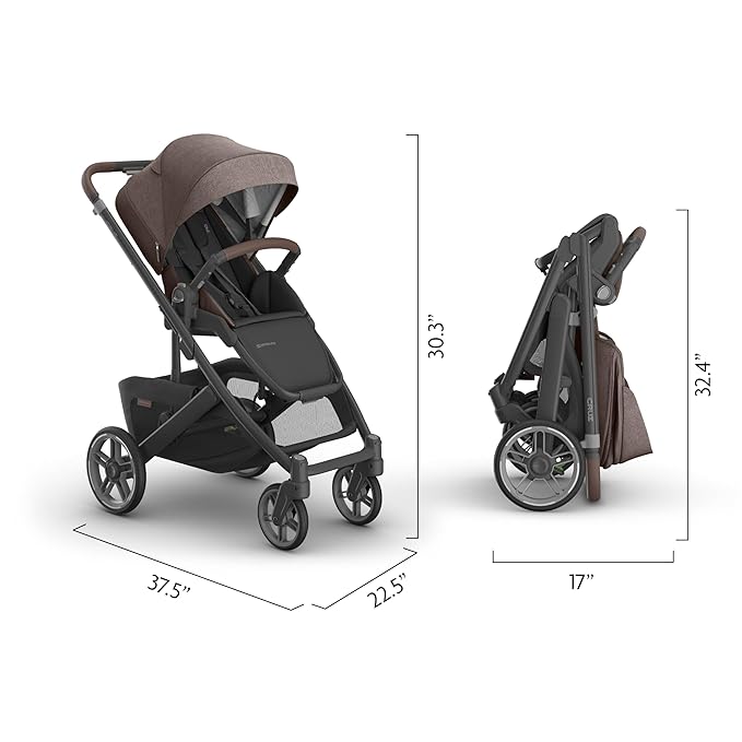 UPPAbaby Cruz V3 Stroller - from Birth + Car Seat Compatible - Full-Size, Reversible Seat - Infant Insert, Bug and Rain Shields Included - Owen (Mocha Mélange/Carbon Frame/Chestnut Leather)