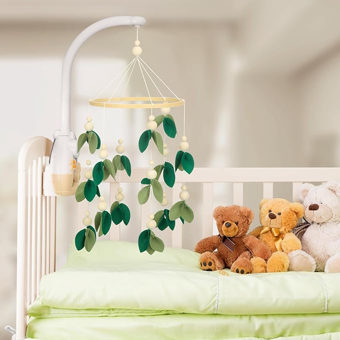 Wenqik Baby Crib Mobile for Nursery Green Leaf Dragon Mobile Crib Forest Green Forest Baby Shower Gift for Boys and Girls(Leaf)