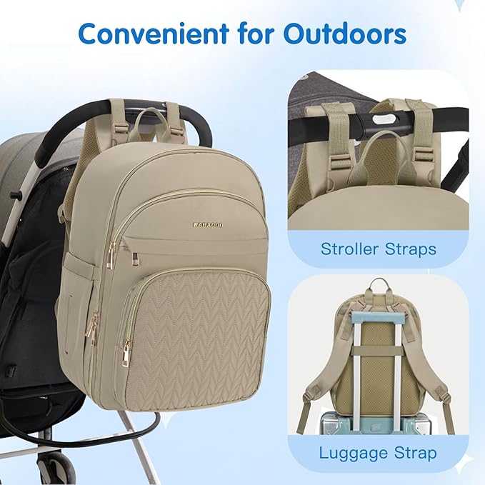 KABAQOO Baby Diaper Bag Backpack, Waterproof Diaper Backpack for Mom & Dad with Changing Pad, Insulated Pockets and Stroller Straps, Baby Shower Gifts for Girls & Boys, Brown Taupe