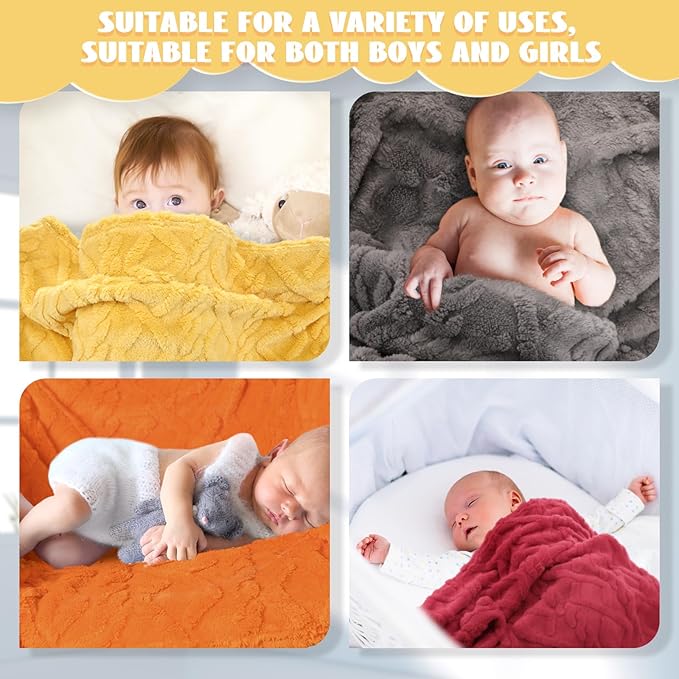 VitalCozy 4 Pcs Fluffy Baby Blanket Fleece 30" x 40" 3D for Boys Nursery Little Girl Infant or Newborn Receiving Swaddling Blankets(Orange Set)