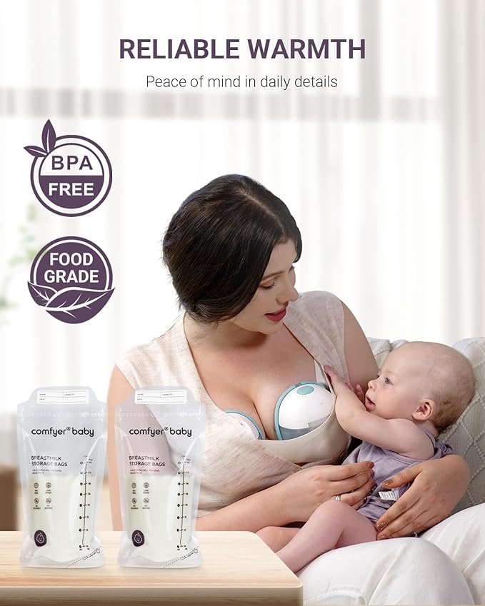 150 Pcs Breastmilk Storage Bags, 8oz Large Capacity, No Leak, Easy Storage with Self Sanding or Lay Flat, in-Out Seperate Design, Recyclable & BPA Free