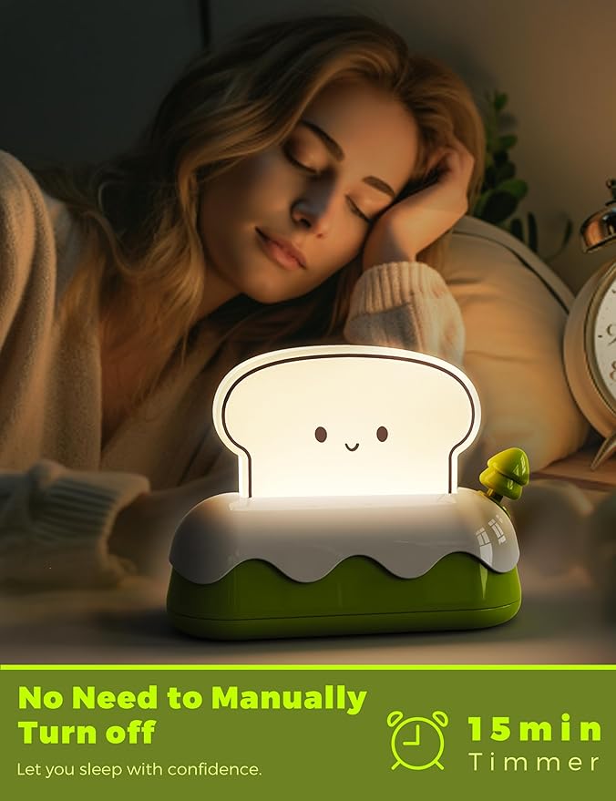 L LOHAS LED Cute Toaster Night Lights for Kids, Kawaii Stuff Bread Desk Lamp with Smile Face, Rechargeable Desk Decor for Bedroom, Besides, Dinning, Nursery Night Light for Kids, Boys, Girls, Gifts