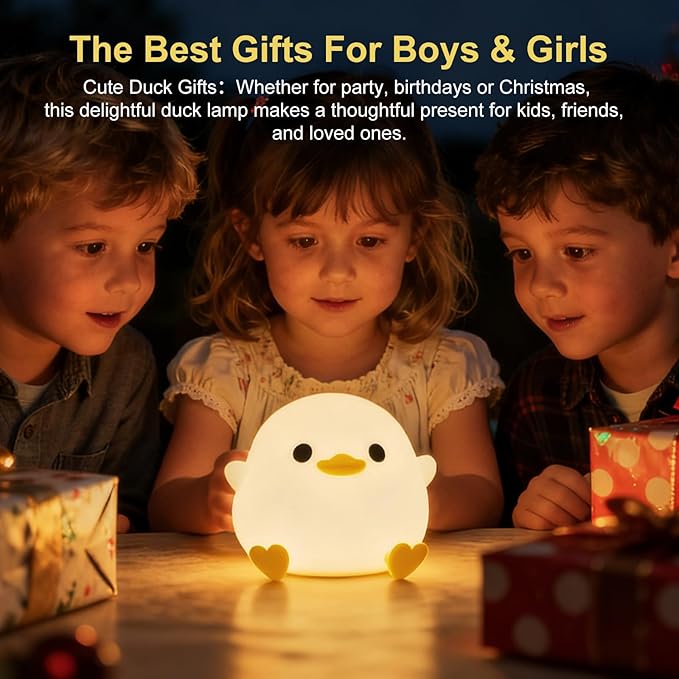 Cute Duck Night Light,Squishy Bean Shape DoDo Duck Lamp with Dimmable LED, Safe Silicone Nightlight for Nursery, Rechargeable Touch Lamp for Bedside Table,Ideal Gift for Children and Teens