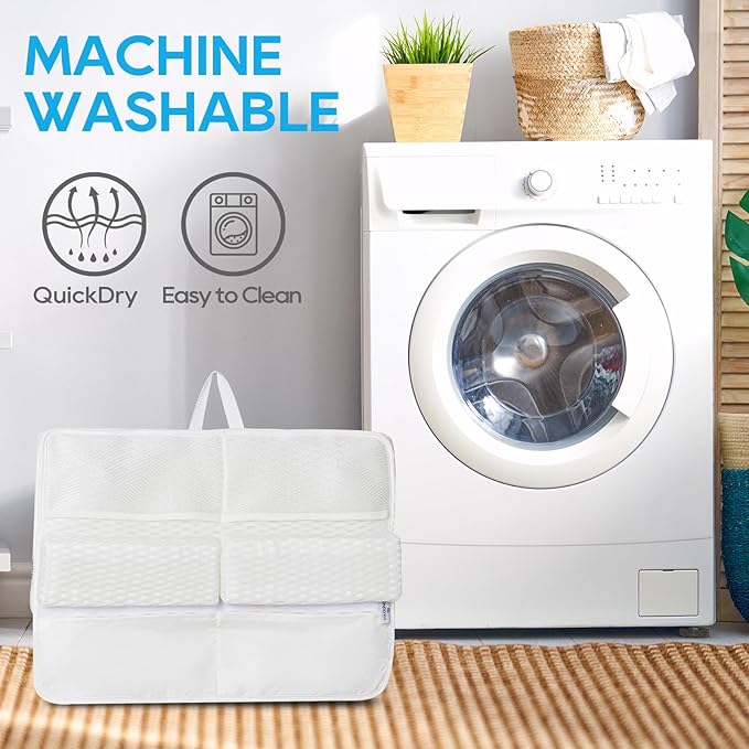 OS OMYSTYLE Baby Bath Kneeler and Elbow Rest Pad Set, 1.5'' Thick Quickly Dry Bathtub Kneeler Pad with Baby Toys & Bath Accessories Organizer, Kneeling and Elbow for Tub, Non-Slip Mat(White)