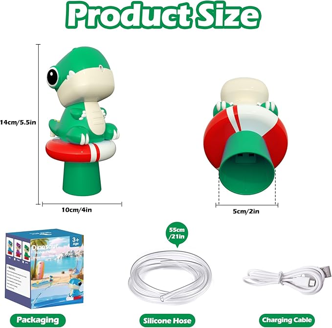 Dinosaur Water Table Pump Continuous Flow - Rechargeable Water Pump for Water Table Accessories - Summer Outdoor Water Play Toys - Battery Powered Water Pump Outside (Green)