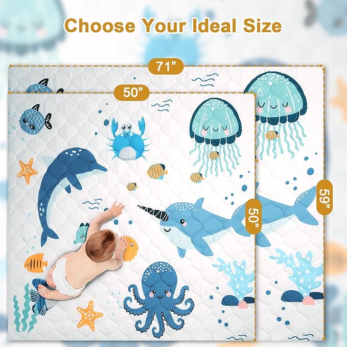 Premium Foam Baby Play Mat 71x59 – Removable & Machine Washable Cover, Extra Thick Padding Playpen Mat, Non-Slip Crawling Mat, Easy to Clean for Infants, Toddlers & Babies