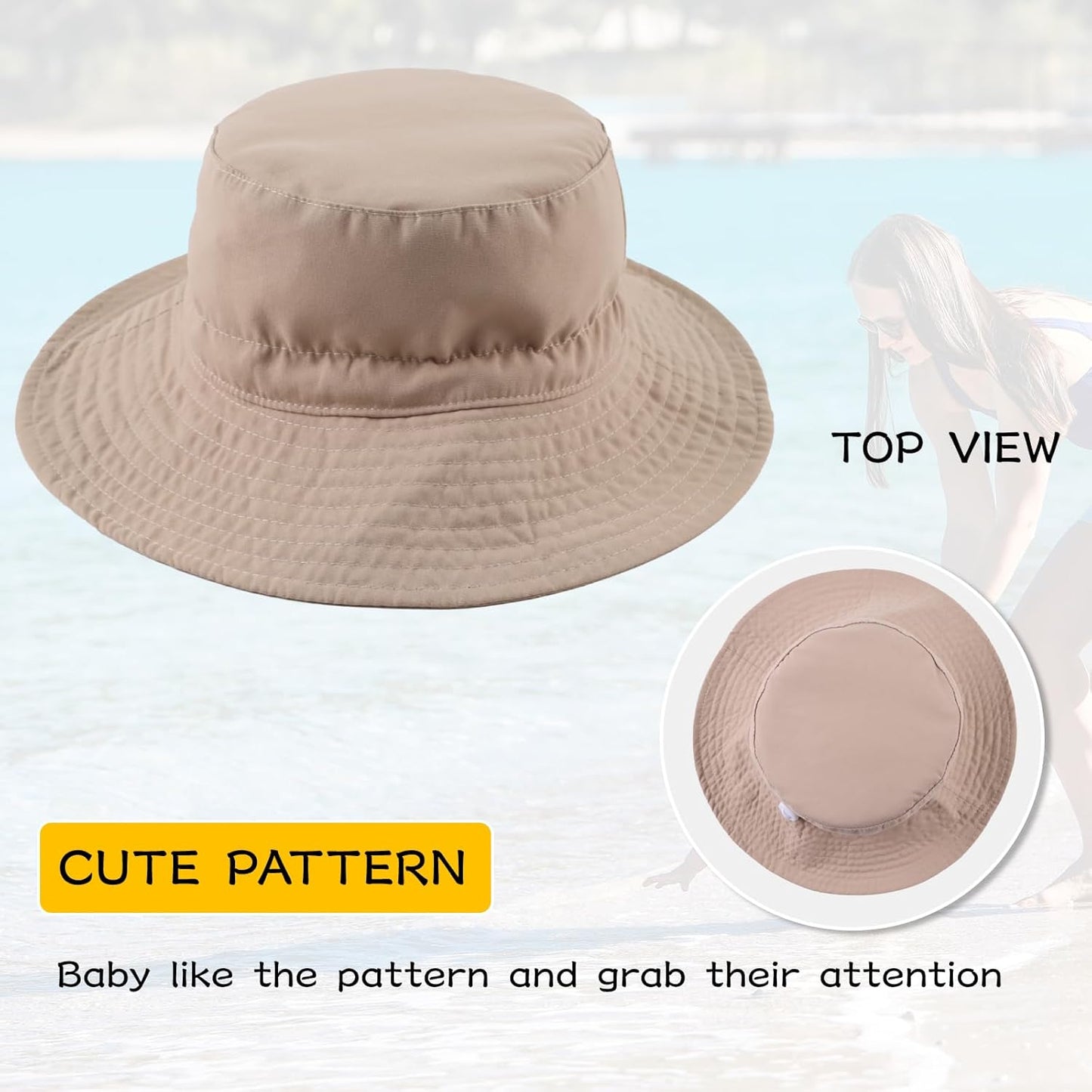 Peecabe Summer Baby Sun Hat for Boys Girls UPF 50+ Wide Brim Toddle Bucket Hat Adjustable Baby Beach Cap 0-8 Years