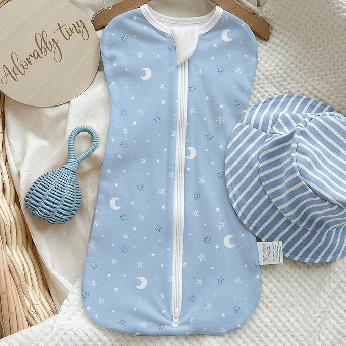 Baby Swaddle 0-2 Months, Cotton Arm-In Zipper Sleep Sack, Wearable Blankets Wrap for Newborn Infant Girls, Boys (Elephant, Star Moon, Pack of 2)