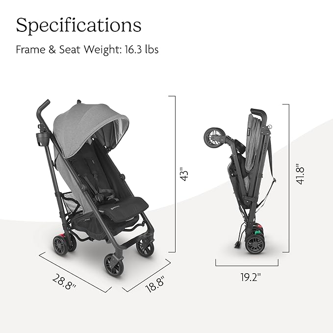 UPPAbaby G-Luxe Umbrella Stroller/Lightweight Design for Easy Travel/One-Step Fold + Recline/XL Basket + Canopy/Cup Holder Included/Greyson (Charcoal Mélange/Carbon Frame)
