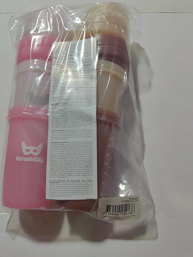 Herobility Double Anti-Colic Baby Bottles – 8.5 fl oz/240ml – 4-Pack – Multicolor – Sand, Woodchuck, Pink, White