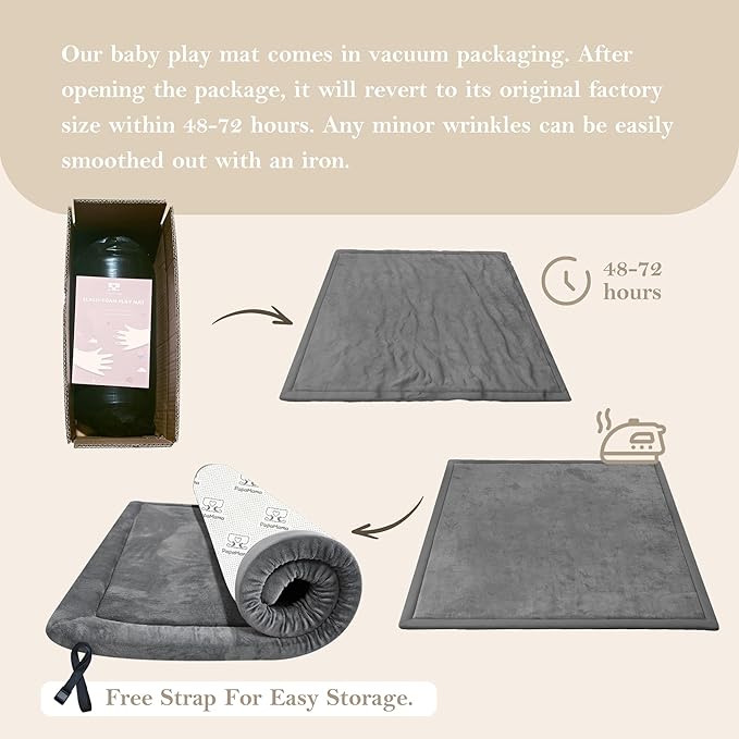 Baby Play Mat for Floor, 1.3"Thick Extra Large Cushioning Memory Foam Playpen Mat, Soft Coral Velvet Baby Crawling Mat with Non-Slip Backing for Toddlers,Infants,Kids,Yoga Mat (Dark Gray 79"×118")