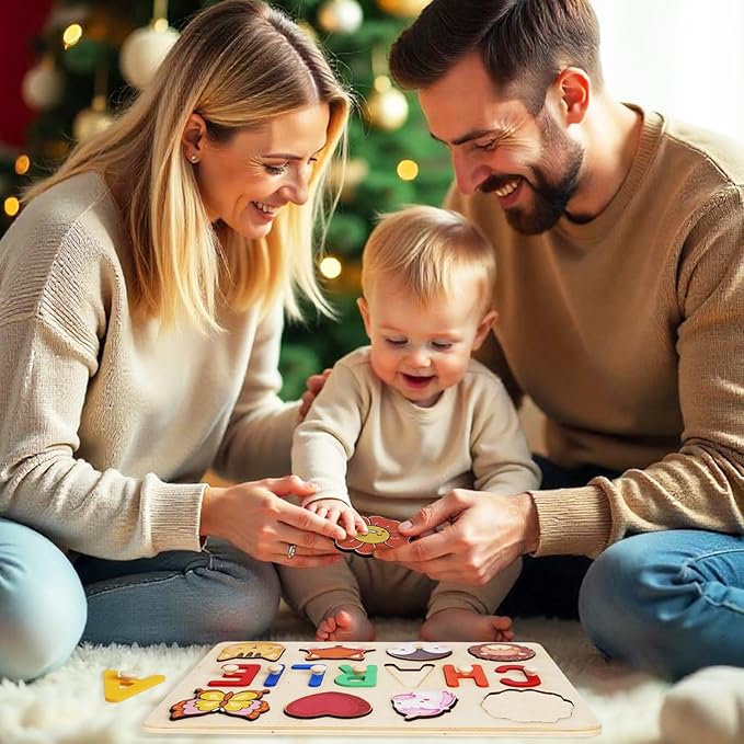 Personalized Wooden Name Puzzle for Toddlers 1-3 - Custom Baby Sensory Toy Easter Basket Stuffers - Early Learning Educational Toys for 1 Year Old Girl - 1st Christmas Birthday Gifts for Girl and Boy